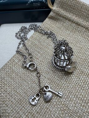 Fossil Silver Birdcage Pendant Necklace with tin